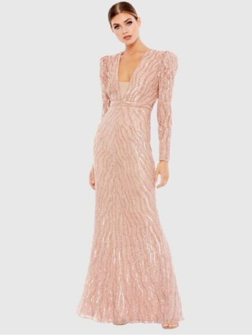 Mac duggal Macduggal Blush Pink ballgown Long sleeve dress gown 14 16